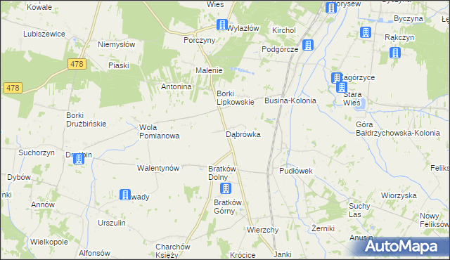 mapa Dąbrówka gmina Zadzim, Dąbrówka gmina Zadzim na mapie Targeo