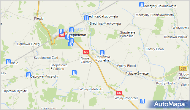 mapa Dąbrówka Kościelna gmina Szepietowo, Dąbrówka Kościelna gmina Szepietowo na mapie Targeo