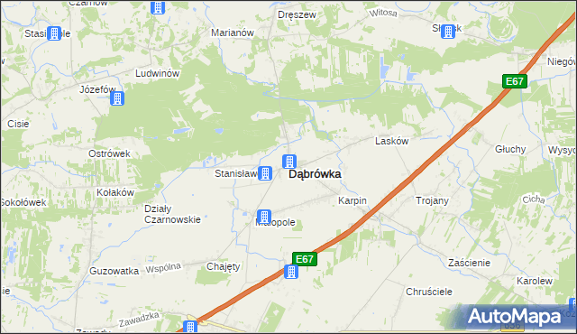 mapa Dąbrówka powiat wołomiński, Dąbrówka powiat wołomiński na mapie Targeo