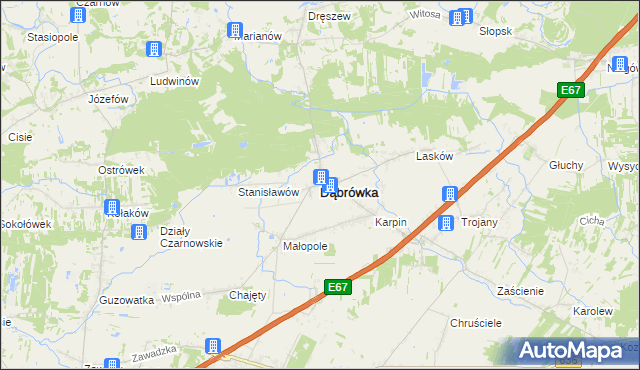 mapa Dąbrówka powiat wołomiński, Dąbrówka powiat wołomiński na mapie Targeo