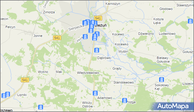 mapa Dąbrówki gmina Bieżuń, Dąbrówki gmina Bieżuń na mapie Targeo