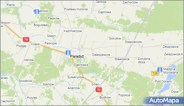 mapa Daleszewice, Daleszewice na mapie Targeo