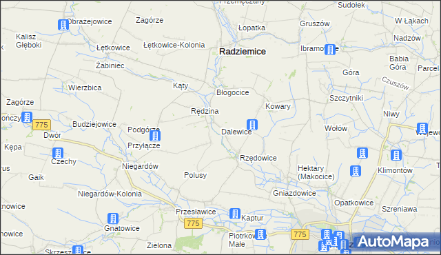 mapa Dalewice, Dalewice na mapie Targeo