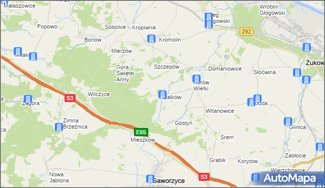 mapa Dalków gmina Gaworzyce, Dalków gmina Gaworzyce na mapie Targeo