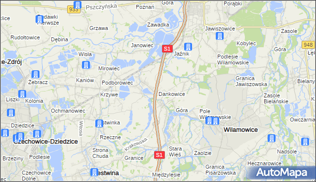 mapa Dankowice gmina Wilamowice, Dankowice gmina Wilamowice na mapie Targeo