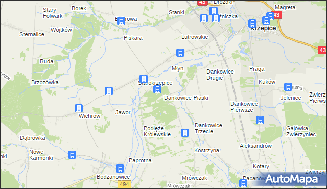 mapa Dankowice-Piaski, Dankowice-Piaski na mapie Targeo