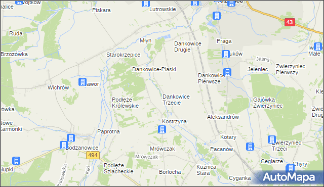 mapa Dankowice Trzecie, Dankowice Trzecie na mapie Targeo