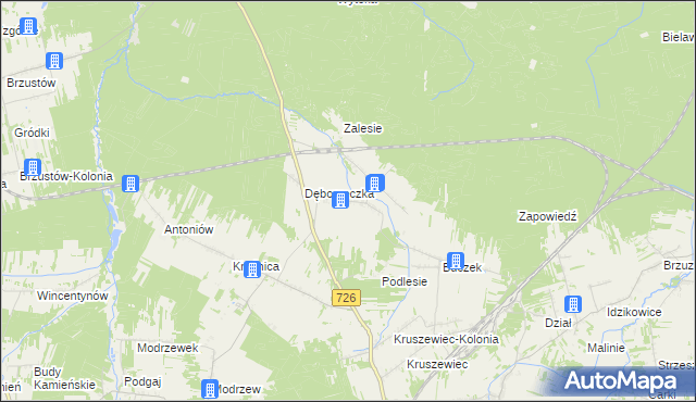 mapa Dęba gmina Poświętne, Dęba gmina Poświętne na mapie Targeo