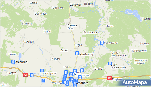 mapa Dęba gmina Ręczno, Dęba gmina Ręczno na mapie Targeo