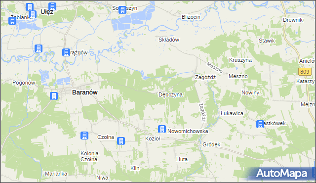 mapa Dębczyna gmina Baranów, Dębczyna gmina Baranów na mapie Targeo