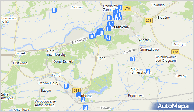 mapa Dębe gmina Lubasz, Dębe gmina Lubasz na mapie Targeo