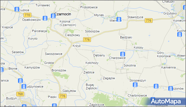 mapa Dębiany gmina Czarnocin, Dębiany gmina Czarnocin na mapie Targeo