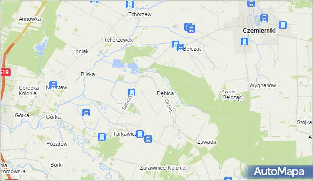 mapa Dębica gmina Ostrówek, Dębica gmina Ostrówek na mapie Targeo