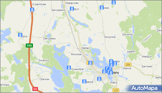 mapa Dębiec gmina Lipiany, Dębiec gmina Lipiany na mapie Targeo