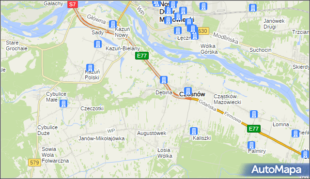 mapa Dębina gmina Czosnów, Dębina gmina Czosnów na mapie Targeo