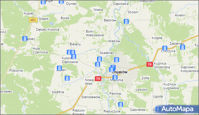 mapa Dębina gmina Osjaków, Dębina gmina Osjaków na mapie Targeo