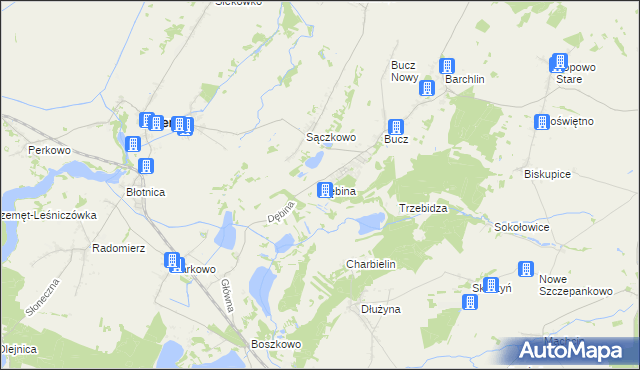 mapa Dębina gmina Przemęt, Dębina gmina Przemęt na mapie Targeo