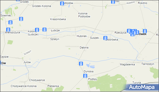 mapa Dębina gmina Ulhówek, Dębina gmina Ulhówek na mapie Targeo