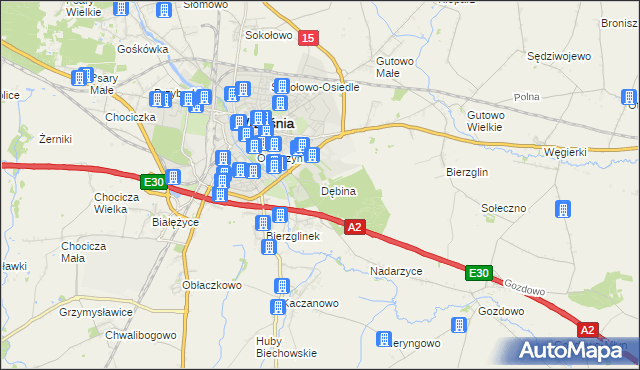 mapa Dębina gmina Września, Dębina gmina Września na mapie Targeo