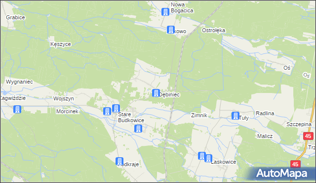 mapa Dębiniec gmina Murów, Dębiniec gmina Murów na mapie Targeo