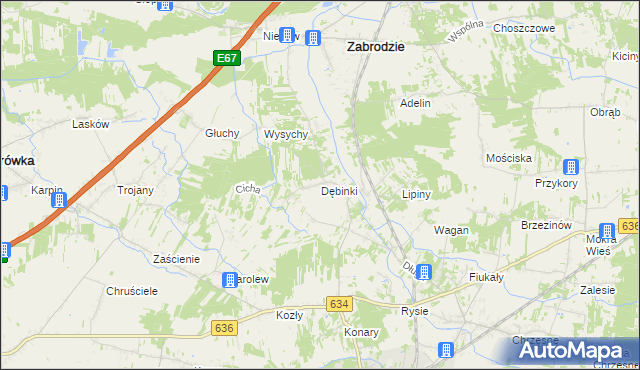 mapa Dębinki gmina Zabrodzie, Dębinki gmina Zabrodzie na mapie Targeo