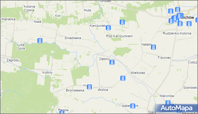 mapa Dębiny gmina Abramów, Dębiny gmina Abramów na mapie Targeo