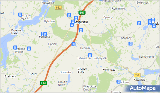 mapa Dębniak gmina Szypliszki, Dębniak gmina Szypliszki na mapie Targeo