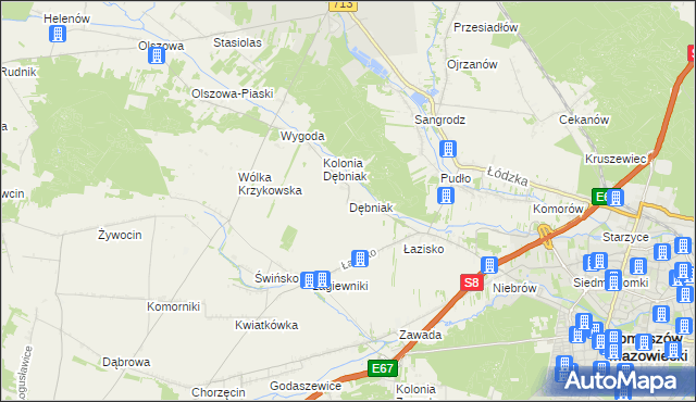 mapa Dębniak gmina Ujazd, Dębniak gmina Ujazd na mapie Targeo