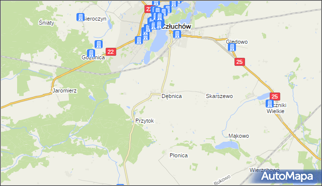 mapa Dębnica gmina Człuchów, Dębnica gmina Człuchów na mapie Targeo