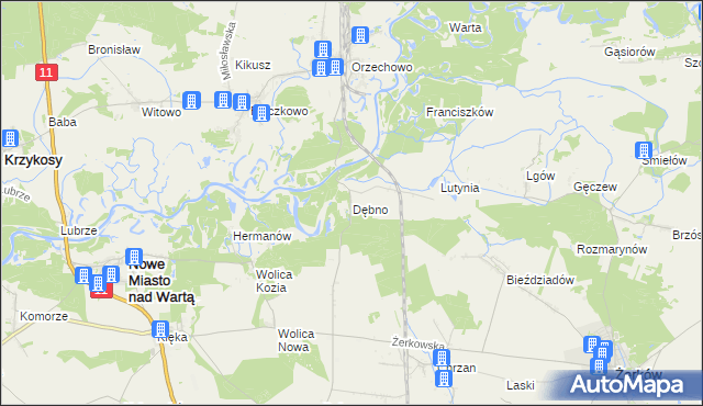 mapa Dębno gmina Nowe Miasto nad Wartą, Dębno gmina Nowe Miasto nad Wartą na mapie Targeo