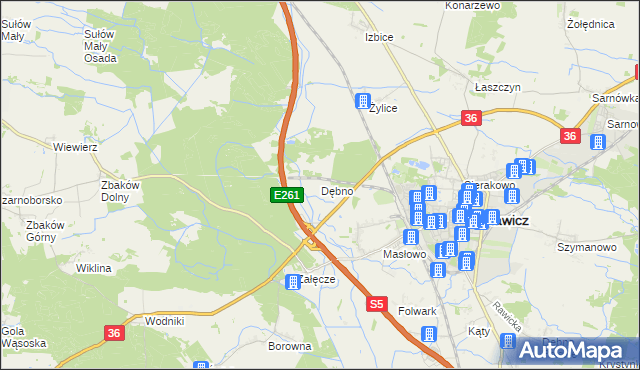 mapa Dębno gmina Rawicz, Dębno gmina Rawicz na mapie Targeo