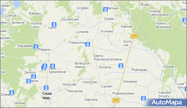 mapa Dębno Poproboszczowskie, Dębno Poproboszczowskie na mapie Targeo