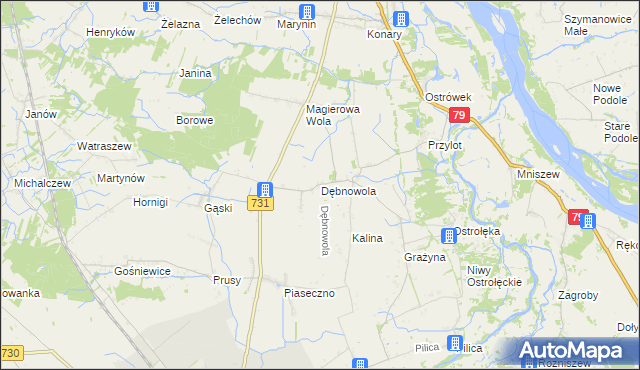 mapa Dębnowola gmina Warka, Dębnowola gmina Warka na mapie Targeo
