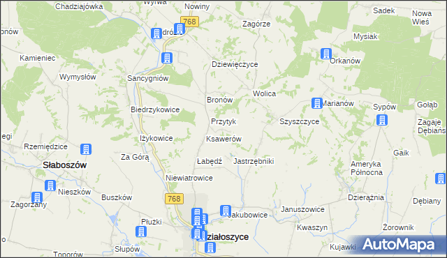 mapa Dębowiec gmina Działoszyce, Dębowiec gmina Działoszyce na mapie Targeo