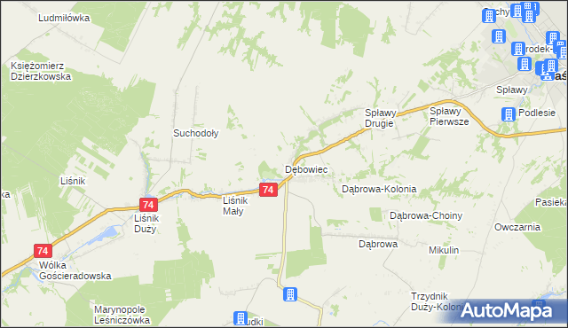 mapa Dębowiec gmina Trzydnik Duży, Dębowiec gmina Trzydnik Duży na mapie Targeo