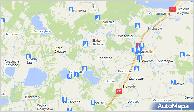 mapa Dębowiec gmina Urszulin, Dębowiec gmina Urszulin na mapie Targeo