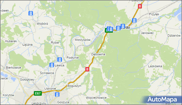 mapa Dębowina, Dębowina na mapie Targeo