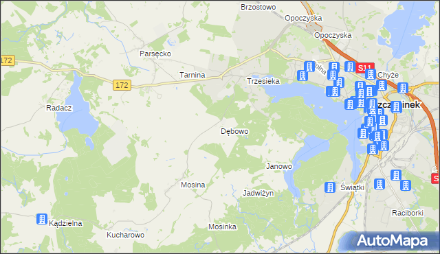 mapa Dębowo gmina Szczecinek, Dębowo gmina Szczecinek na mapie Targeo