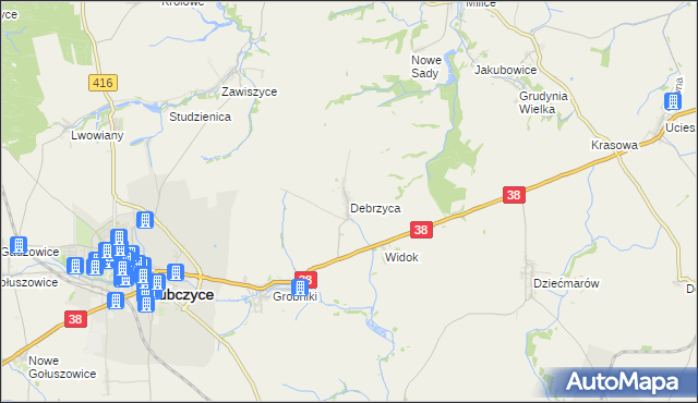 mapa Debrzyca, Debrzyca na mapie Targeo