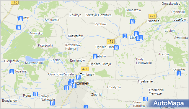 mapa Dębsko gmina Koźminek, Dębsko gmina Koźminek na mapie Targeo