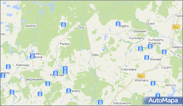mapa Dęby gmina Górowo Iławeckie, Dęby gmina Górowo Iławeckie na mapie Targeo