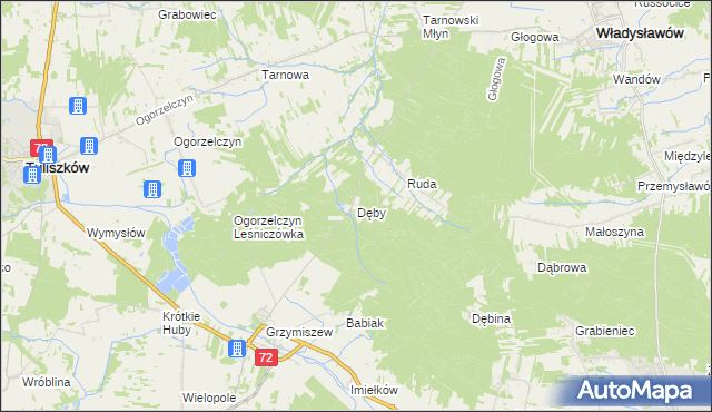 mapa Dęby gmina Tuliszków, Dęby gmina Tuliszków na mapie Targeo