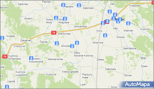 mapa Dęby Wolskie, Dęby Wolskie na mapie Targeo