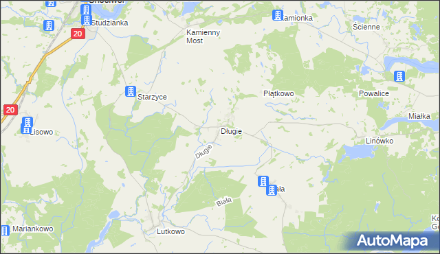 mapa Długie gmina Chociwel, Długie gmina Chociwel na mapie Targeo