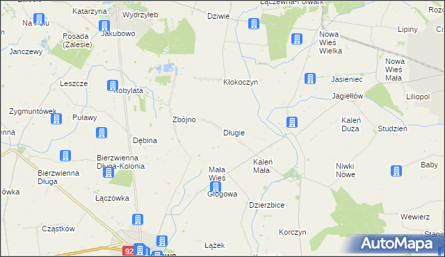 mapa Długie gmina Chodów, Długie gmina Chodów na mapie Targeo