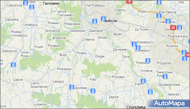 mapa Długie gmina Jedlicze, Długie gmina Jedlicze na mapie Targeo