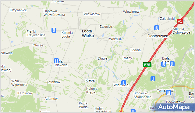 mapa Długie gmina Lgota Wielka, Długie gmina Lgota Wielka na mapie Targeo