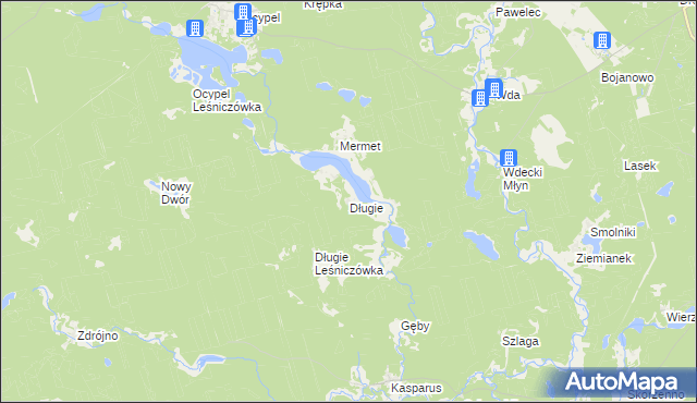 mapa Długie gmina Osieczna, Długie gmina Osieczna na mapie Targeo