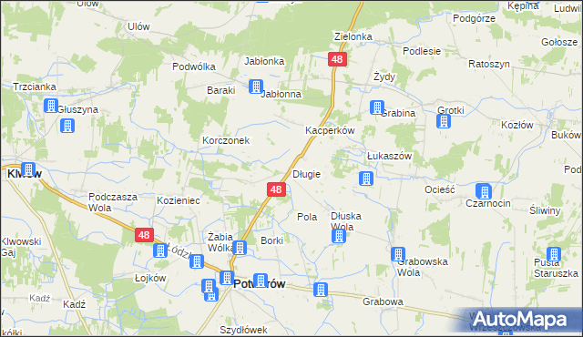 mapa Długie gmina Potworów, Długie gmina Potworów na mapie Targeo