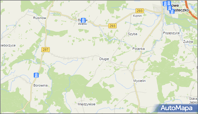 mapa Długie gmina Szprotawa, Długie gmina Szprotawa na mapie Targeo